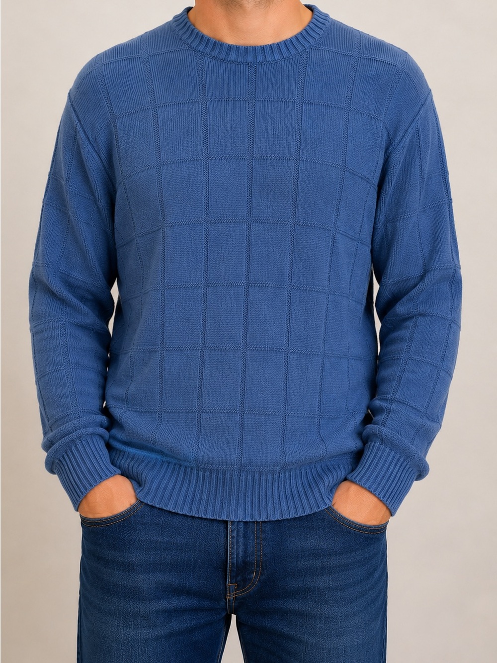 Arrow USA 1851 Men’s/Large Blue Cotton Grid Knit Sweater
